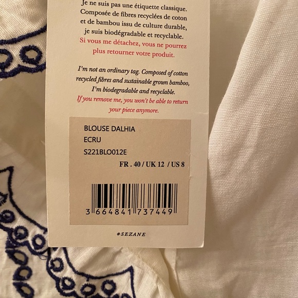 Sezane White and Blue Embroidered Top - Picture 6 of 7